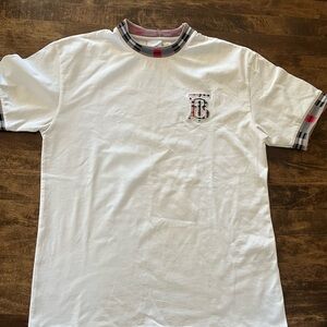 Burberry monogram motif White Tee with classic vintage Trim & crest